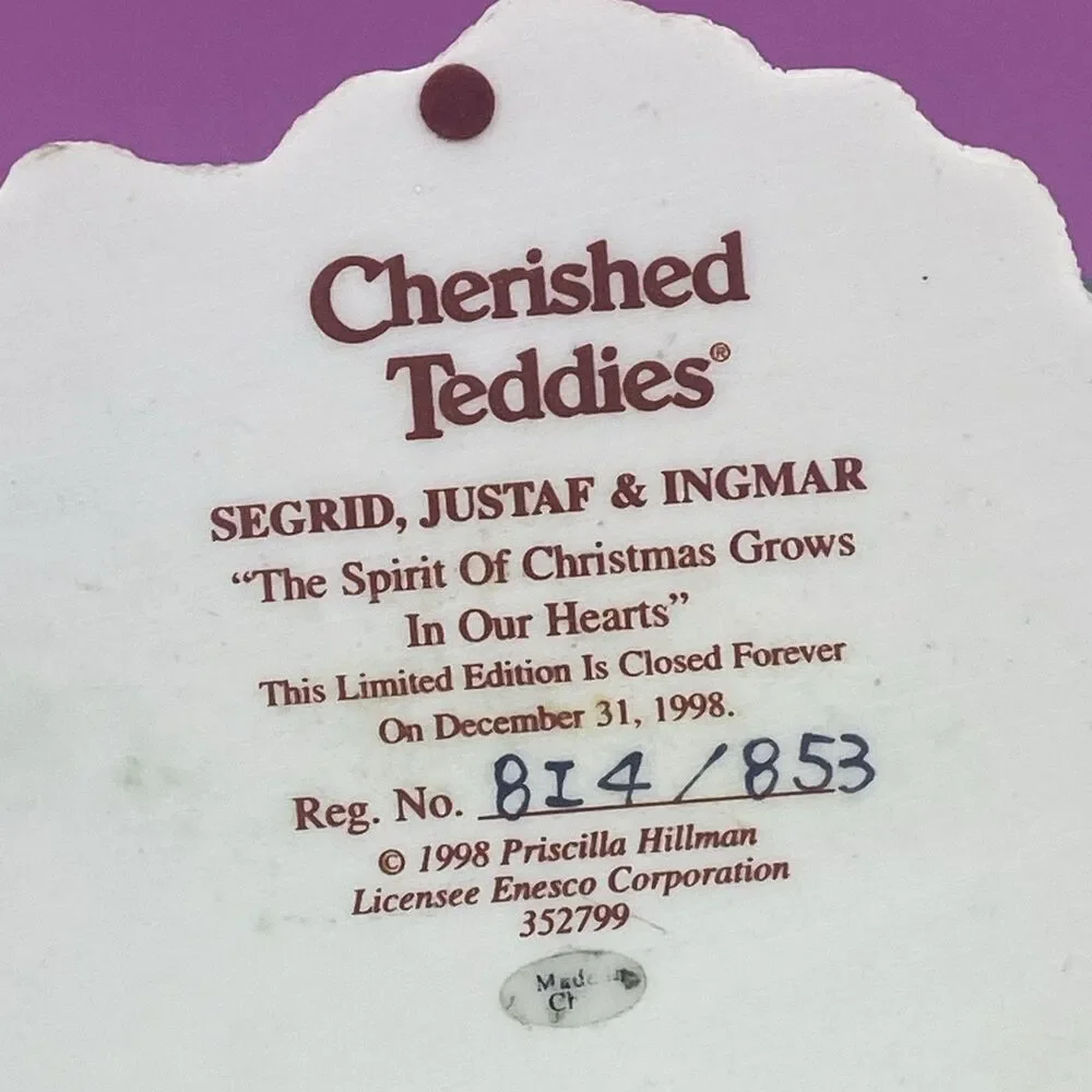 Enesco Cherished Teddies Segrid, Justaf & Ingmar Christmas by Phiscilla Hillman